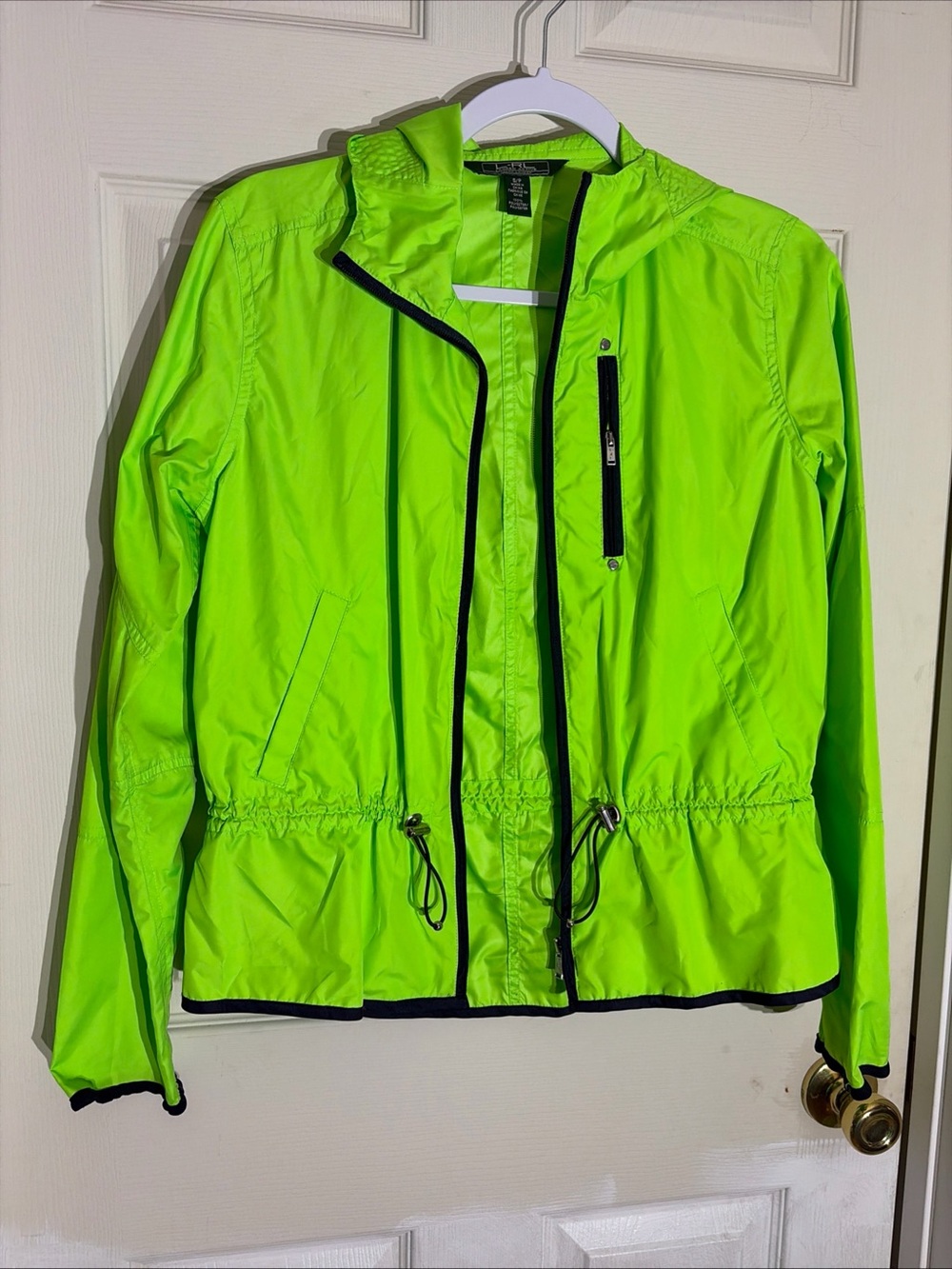 Lauren Ralph Lauren small Windbreaker Neon Green Packable hood Utility Jacket‎